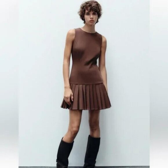 ZARA BOX PLEAT MINI DRESS - Picture 2 of 6